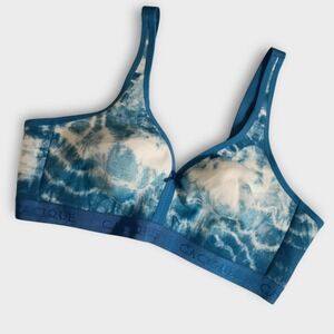 Cacique Sport Bra 44D Blue Tie Dye Front Close Full Coverage Adjustable Straps
